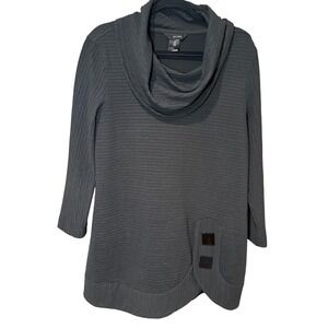 Ali Miles Textured Cowl Neck Tunic‎ Black Lagenlook Size Medium